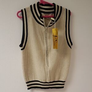 Women's Cream and Black Knit Vest